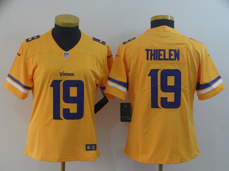 Women's Minnesota Vikings #19 Adam Thielen Gold Inverted Legend Stitched NFL Jersey(Run Small)
